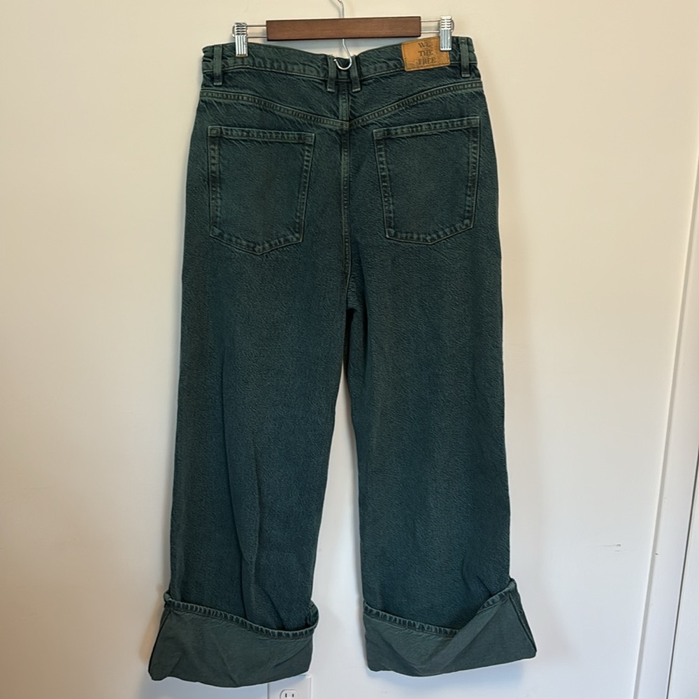 NWOT FREE PEOPLE WE THE FREE WOMENS FINAL COUNTDOWN CUFFED JEANS LUKE GREEN DYE - Picture 7 of 7
